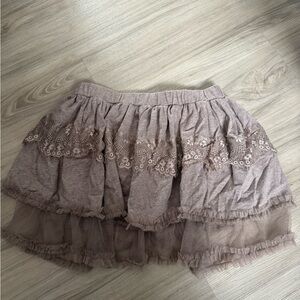 Women's Taupe Layered Lace Tulle Skirt